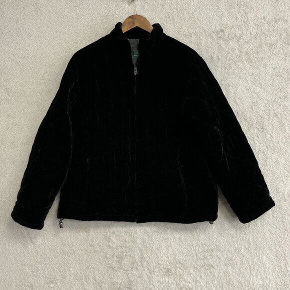 Lauren Ralph Lauren Silk Blend Women's M Black Quilted Velvet Full Zip Jacket - Picture 1 of 13
